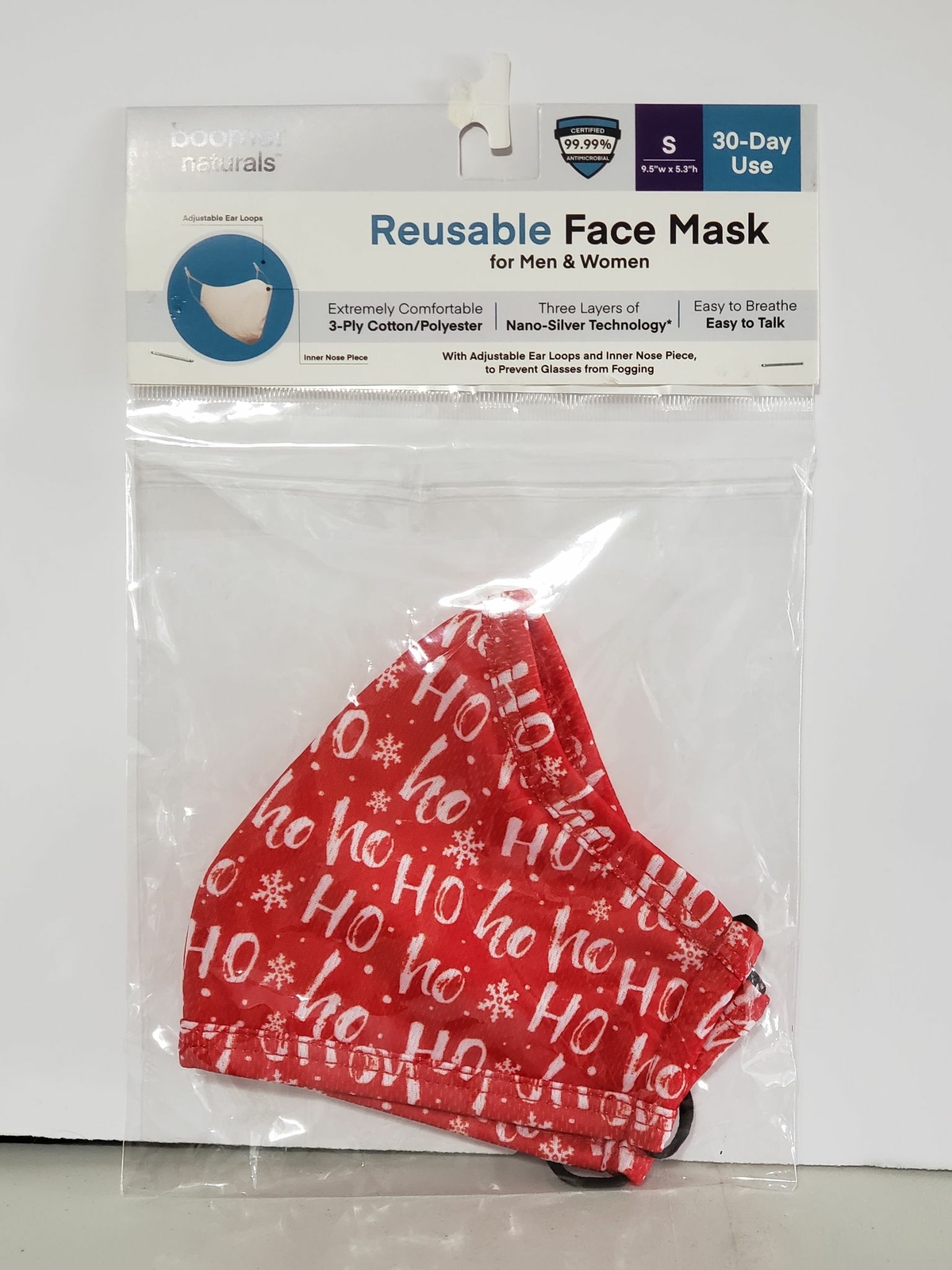 Boomer Naturals Face Mask Unisex Kids & Adult Sizes Ho ho ho Santa