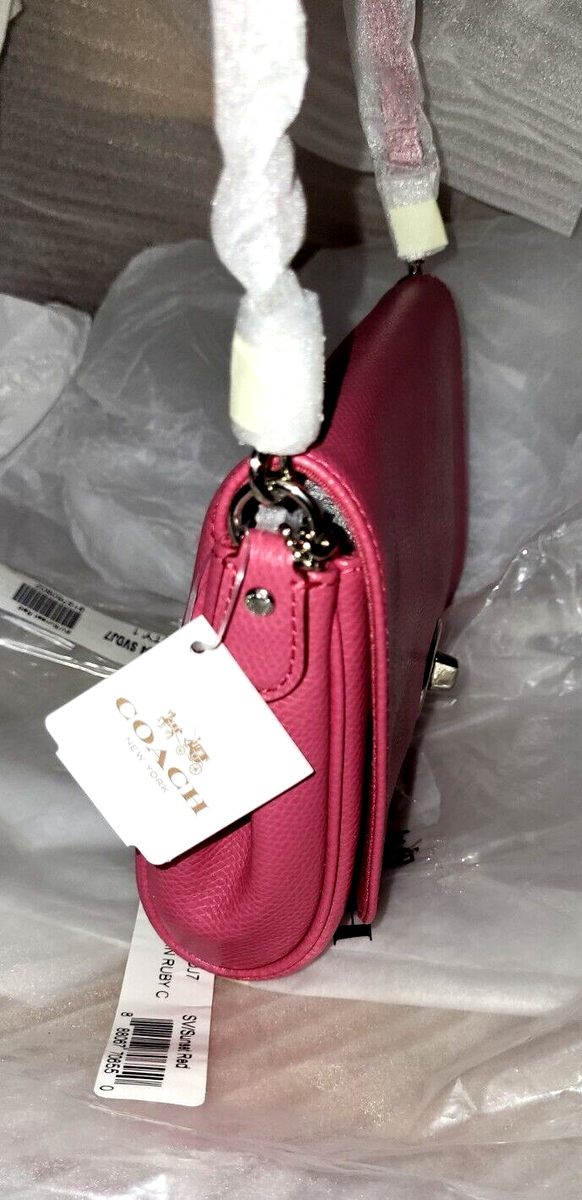coach ボディバッグ Coach F34604 Crossgrain Leather Mini Ruby Crossbody Bag Sunset Red