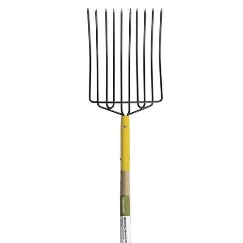 48.25" Hardwood Handle Bedding Mulch Hay Fork 10 Steel Tine Wide Head Lawn Rake - Image 2 of 4