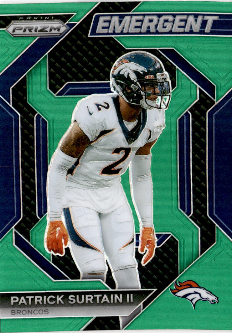 2023 Panini Prizm #H-19 Patrick Surtain II Emergent Prizms Green