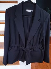 Retro Style Black Women's Blazer 1980s 1990s Shoulder Pads Medium 8/10 Tie Waist