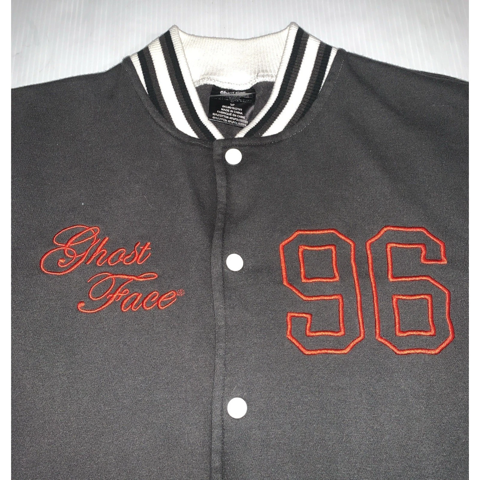 Ghost Face Scream Varsity 96 Jacket Size Small Halloween Horror Unisex Black - product detail image 3