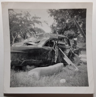 Smashed Up Totaled Car After Terrible Accident: 1950's Snapshot