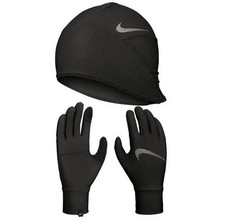 Nike Essentials Mens Running Hat And Glove Set Black Reflective Fleece Men's S/M