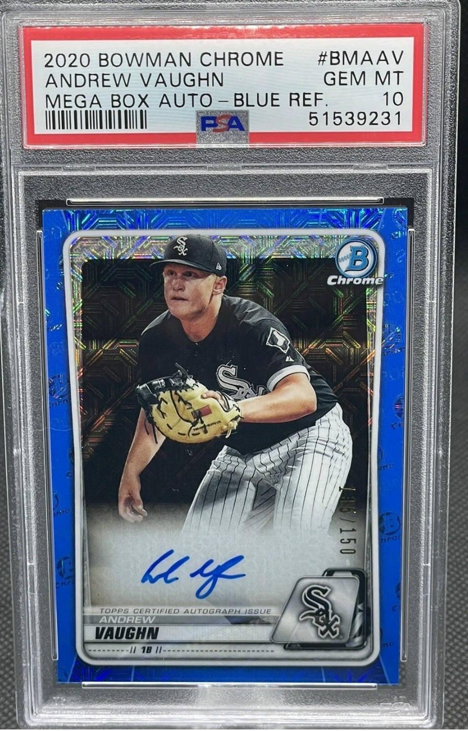 2020 BOWMAN CHROME MEGA ANDREW VAUGHN BLUE AUTOGRAPH /150 PSA 10 GEM MINT ROOKIE