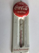 Vintage Coca-Cola Coke tin red and white button thermometer ca. 1950's-1960's