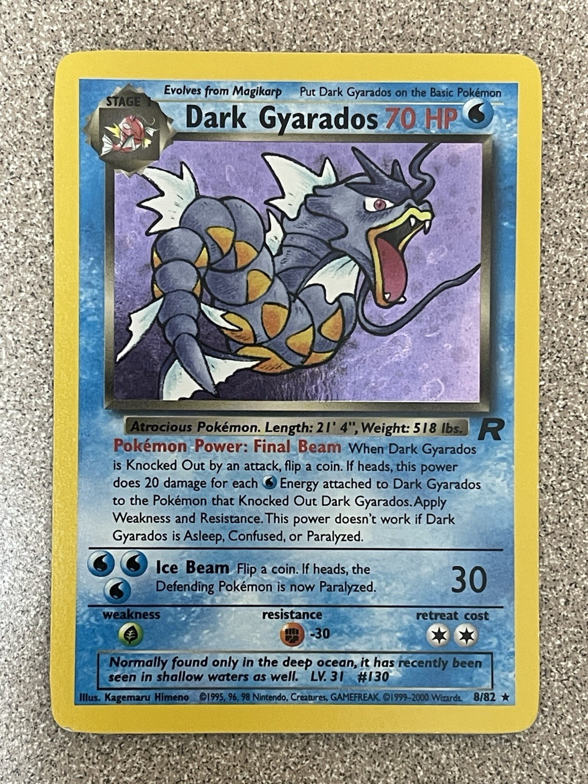 Dark Gyarados 8/82 Holo, SWIRL, Team Rocket Pokemon Card *Heavily Played*