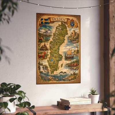 Sweden Poster | Scandinavian Map, Travel Wall Art