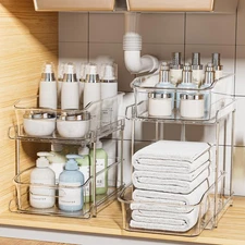 Delamu 2-Tier Under Sink Organizers and Storage, Multi-Purpose Stackable Bath...