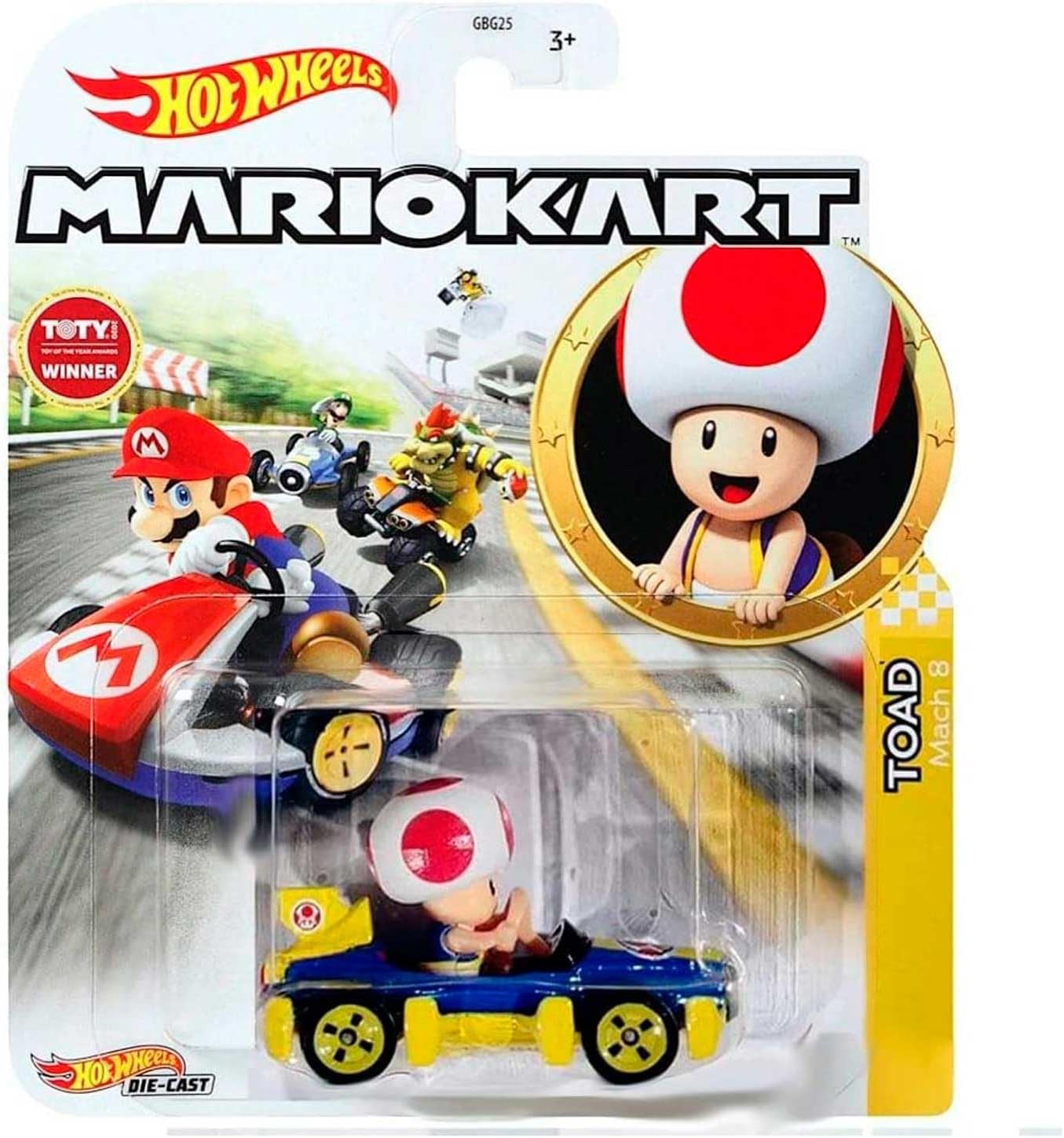 Hot Wheels Mario Kart 1:64 Scale Replica Die Cast - Toad Mach 8