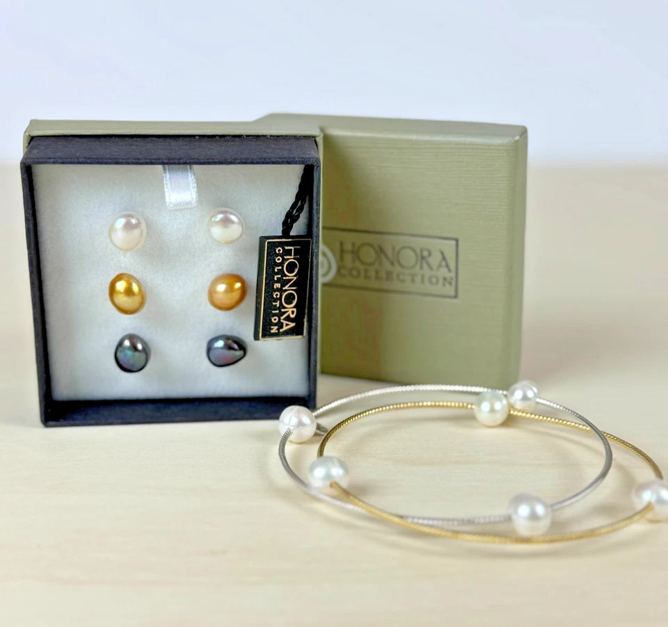 Juego de 3 pendientes de perlas QVC Honora con brazaletes BONUS (159) Foto 2 de 3