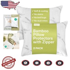 Breathable Queen Pillow Protectors - 2pk Bamboo Viscose Cooling Zipper