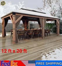12x20FT Outdoor Wooden Frame Gazebo Metal Roof Heavy Duty for Patio Backyard US