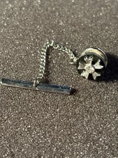 Vintage Black And Silver Tone Five Armed Cross Tie Tack Pin Marked Swank