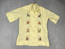 Guayabera Shirt Men Small Yellow 4 Pocket Poly Blend Floral Embroidered READ