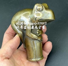 Brass Frog Statue Walking Stick Cane Toad Animal Head Handle DIY Tool Collection