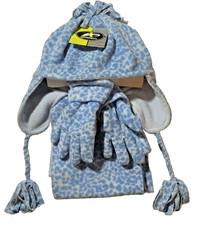 3 Pcs Fleece Set Hats Scarf Gloves for Kids Toddler Baby Girls Warm Knit Blue