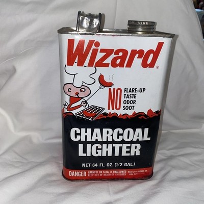 Vintage Wizard Charcoal Lighter Fluid Oil Can 64 oz. Empty