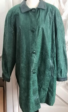 Green Animal Print Leather Coat Lined Women size G/L Pockets Relaxed Fit