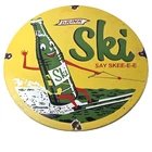 Vintage Ski Beverages Porcelain - Gas Pump Plate Soda Bottles Soda Pop Sign