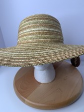 Scala Collezione Wide Brimmed Women s OS Sun Beach Hat Gold Metallic Striped New