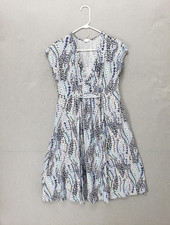Soda Blu Dress Womens Medium Blue White Black Floral Print Short Sleeve Stretch