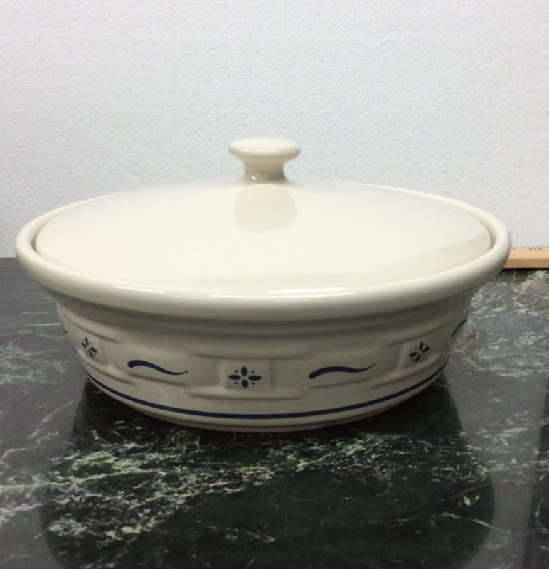 Longaberger pottery 8 1/4" X 3" Casserole dish blue woven traditions