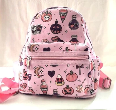 Halloween Backpack Handbag Purse Creepy Cute Horror Gothic Pumpkin Ghost Pink - Photo 1/4