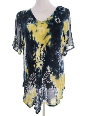 JUST ELEGANCE Damen Bluse Gr. S Marineblau Kurzer Ärmel V-Ausschnitt