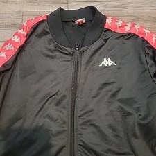 Kappa Cropped Jacket Womens Large Black Pink Full Zip Pockets