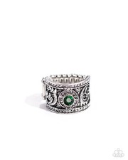 Paparazzi Imperial Intentions - Green- Green White Rhinestones - Silver Ring