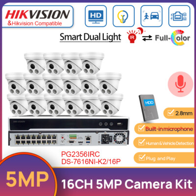 Hikvision 16CH Dual Light Camera Security System 5MP IR ColorVu Camera MIC Lot