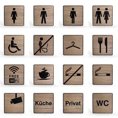 Holz-Türschild Piktogramm Hinweisschild aus Eichenfurnier eckig 10x10 cm, eiche
