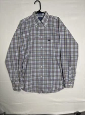 FACONNABLE Button Up Shirt Men's Size M Blue Gray Plaid 100% Cotton Long Sleeve