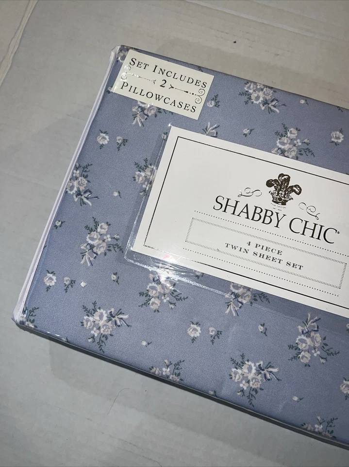 Shabby Chic by Rachel Ashwell 4-piece Blue White Pink Floral Twin Sheet Set - Image 2 of 4