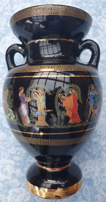    Porzellan Amphore Vase  Hand Made in Greece  24k Gold  D 10 cm, H 21,5 cm   