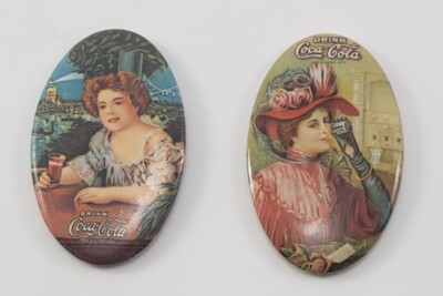 Two Vintage 1973 ''Drink Coca-Cola'' Victorian Women Oval Pocket Mirrors