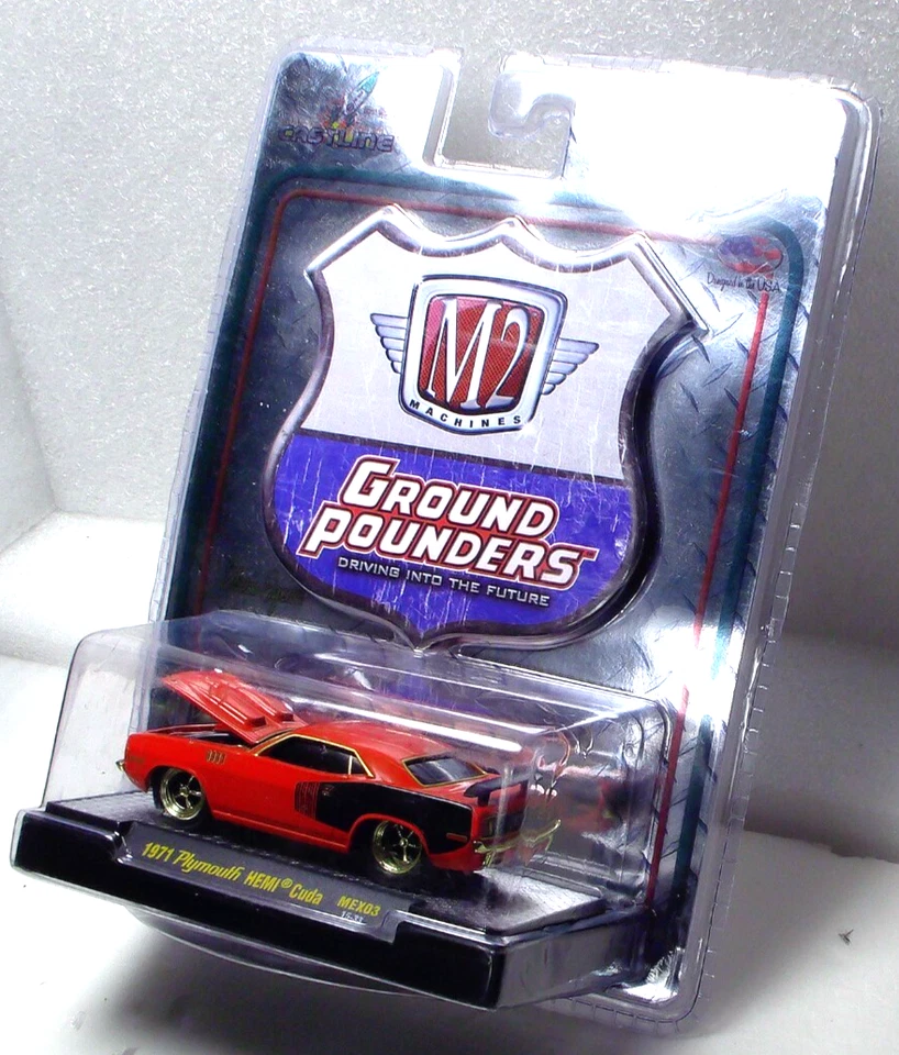M2 Machines Gold Chase Ground Pounders 1971 Plymouth Hemi Cuda 1:64 1/750 - Image 3 of 3