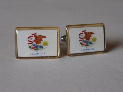 Illinois State Flag Cufflinks--United States of America USA US Patriotic - Picture 3 of 4