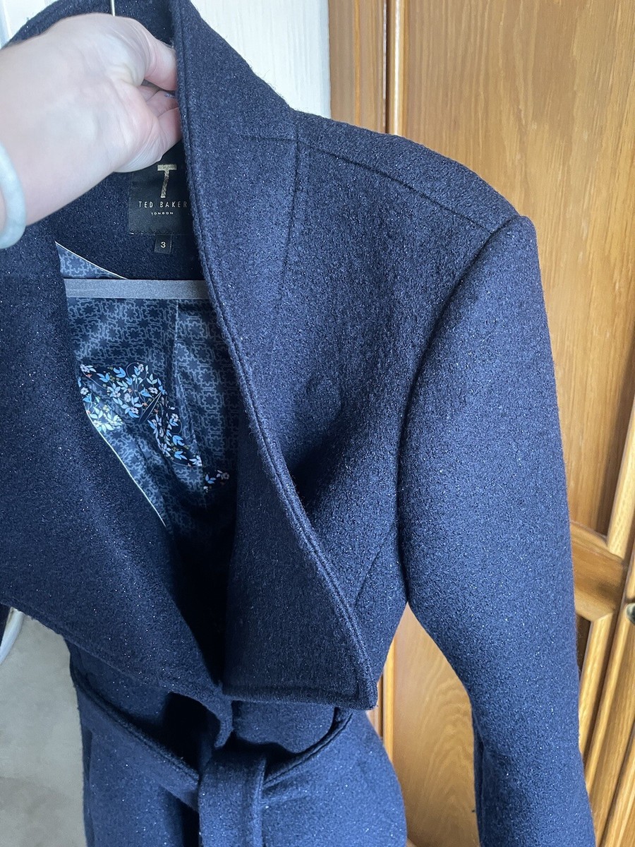Ted baker Coat Navy blue Sparkle wool blend long coat size 3