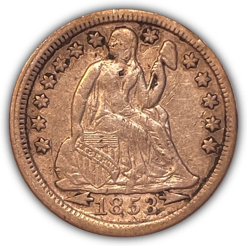 1853 Seated Liberty Silver Dime Extremely Fine XF Coin, Scratched #23331