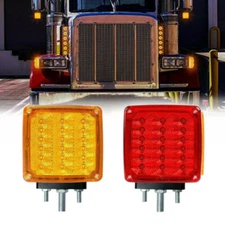 2xSquare Dual Face Stud Mount Pedestal Cab Fender Stop Turn Signal Light 39-LED