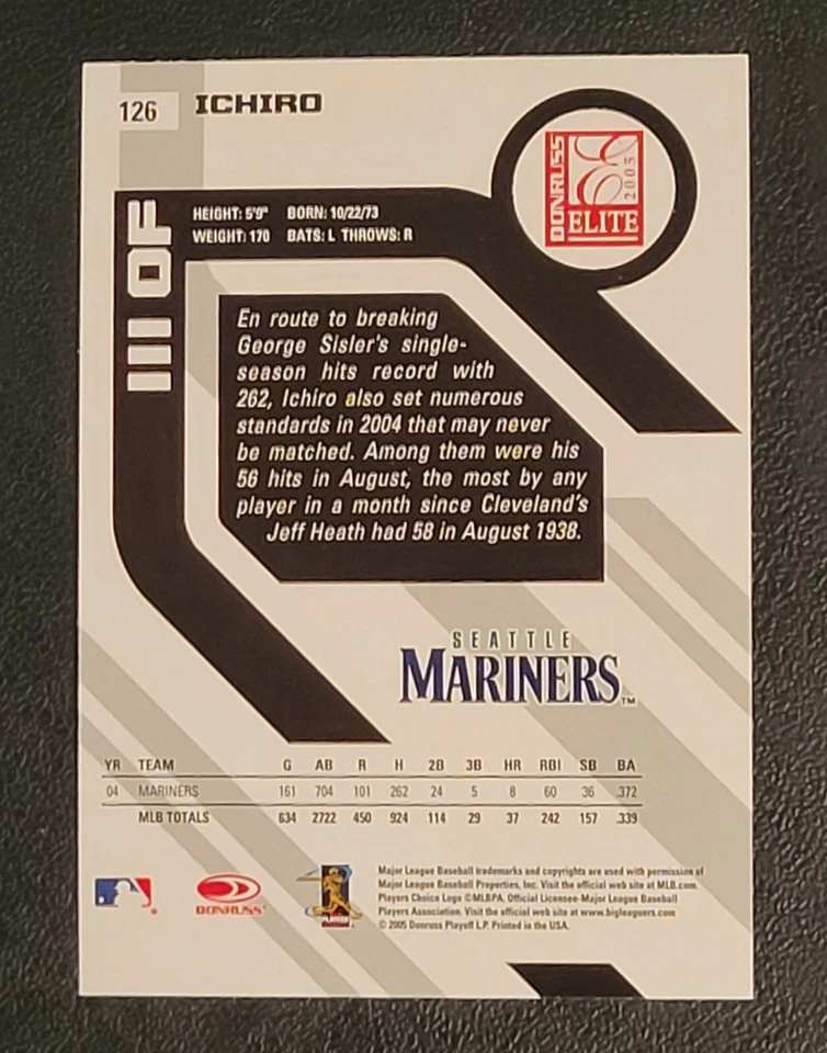 2005 Donruss Elite #126 Ichiro Suzuki Seattle Mariners Future HOF - Image 2 of 2