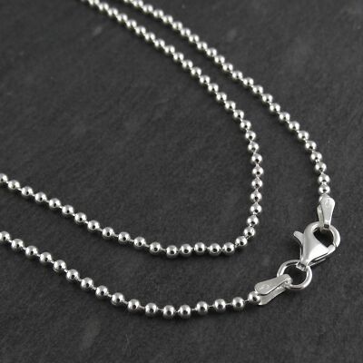 1.8mm Ball Bead Chain Necklace - 925 Sterling Silver - Lobster Clasp 