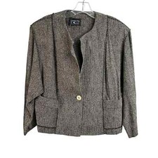 Carole Little Vintage Collarless Cropped Tweed Blazer See Meaurements for Sizing