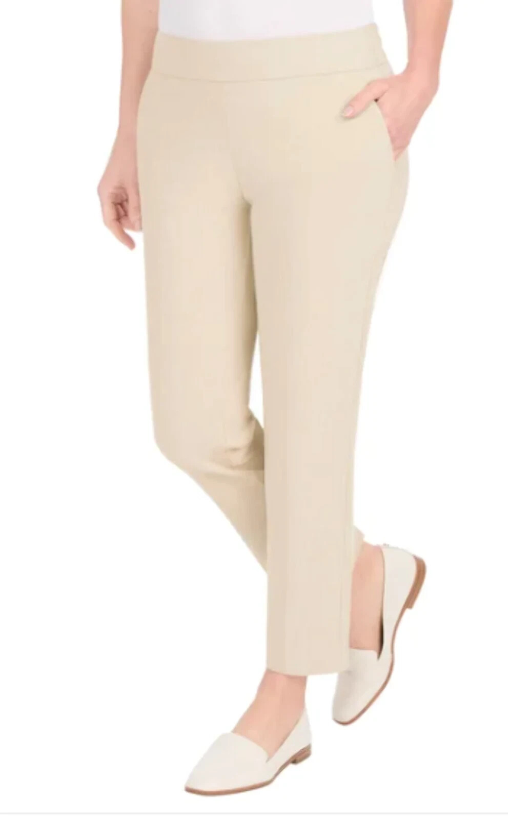 Hilary Radley Women's Pull-On Ankle Pants, Heather Light Sand, Size L