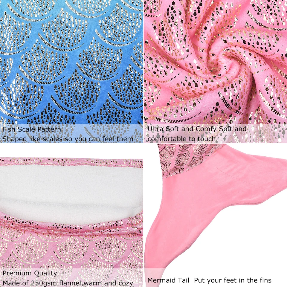 Manta cola de sirena para niños suave cálida crochet ropa de cama envoltura sacos de dormir para niñas Foto 2 de 4