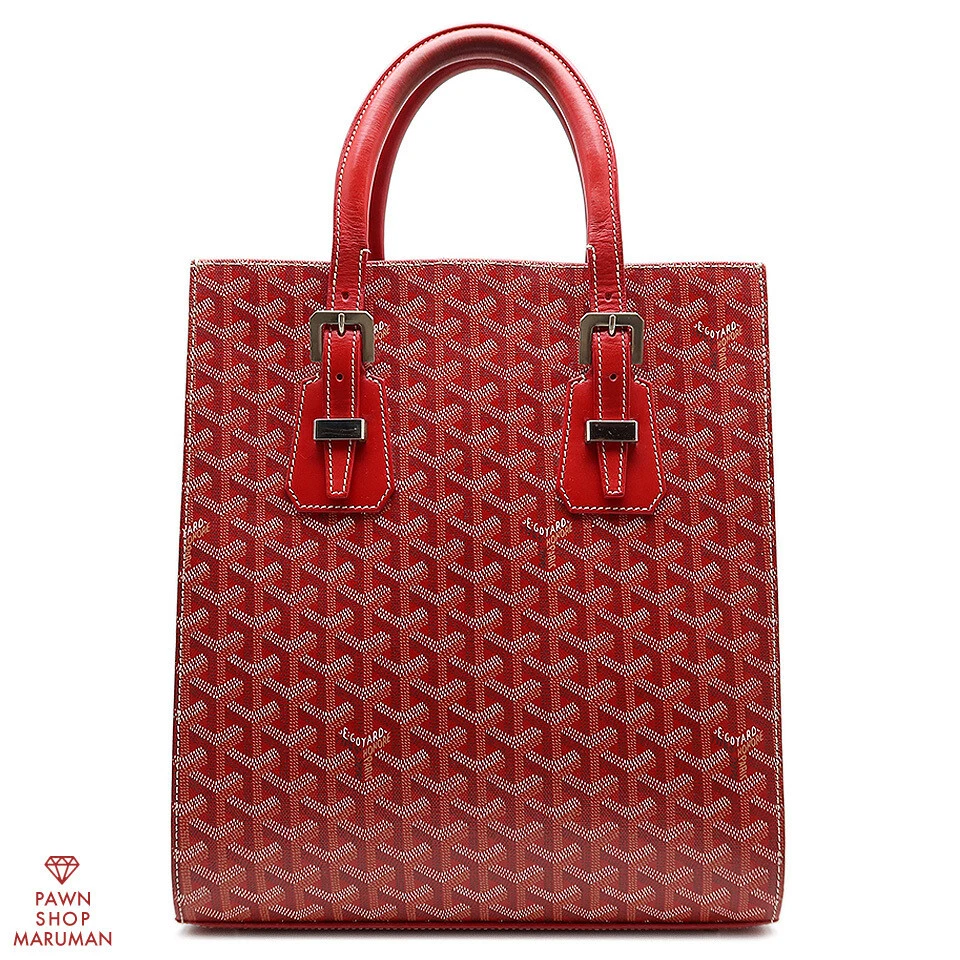 Used Goyard Comor PM Coated Canvas Leather Tote Bag Red Silver Metal  Fittings