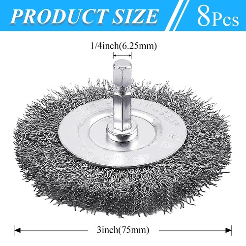 8 Pack 3inch Wire Wheel Brush for Drill Wire Brush for Drill with 1/4 Inch He... - 第 3/7 張圖片