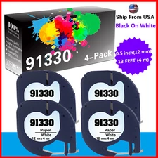 4PK Black on White 91330 Label Tape for LetraTag XR/XM, LetraTag 2000